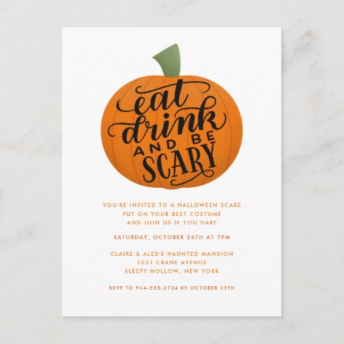 Eat Drink and Be Scary Halloween Party Invitation Postcard