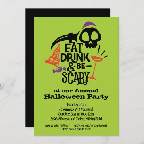 Eat Drink and Be Scary Halloween Party Invitations