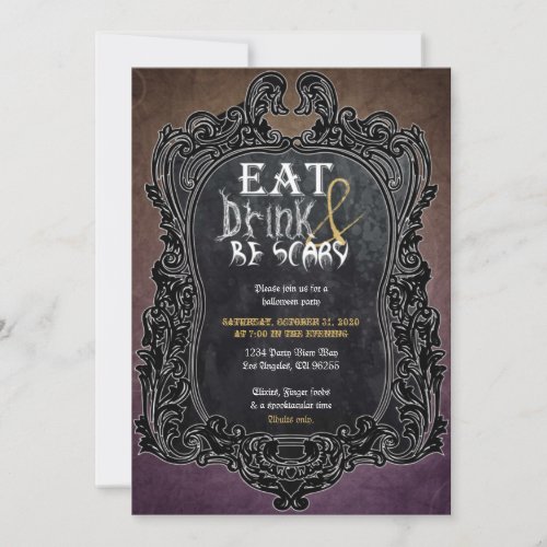 Eat Drink and Be Scary Halloween Party Vintage Invitation