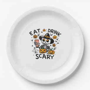 Eat Drink And Be Scary Halloween Pumpkin Miniature Paper Plates