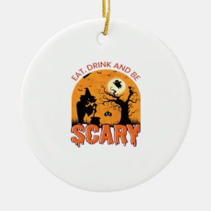 Eat Drink And Be Scary Halloween Scene Vintage Gra Ceramic Ornament