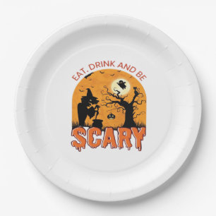 Eat Drink And Be Scary Halloween Scene Vintage Gra Paper Plates