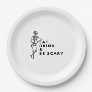 Eat Drink And Be Scary Halloween Skeleton Vintage Paper Plates