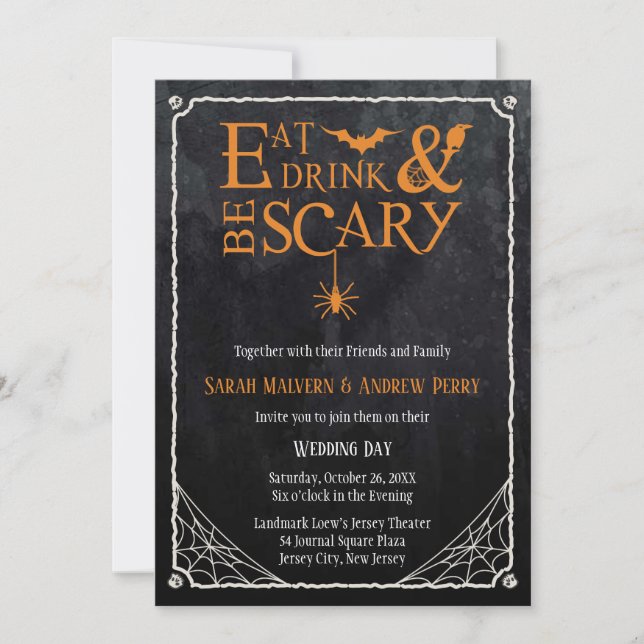 Eat, Drink and Be Scary Halloween Wedding Invite (Front)