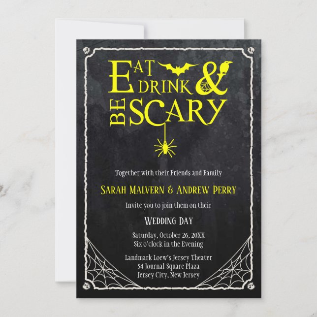 Eat, Drink and Be Scary Halloween Wedding Invite (Front)