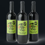 Eat Drink and Be Scary Halloween Wine Label<br><div class="desc">Eat, Drink and Be Scary is printed on these wine labels in fun typography with a wine glass, skull, scary knife, pizza and candy. PERSONALIZE with your name or delete it. Great fun for your party or give as gifts. CHANGE the lime green background color to fit your Halloween decorating...</div>