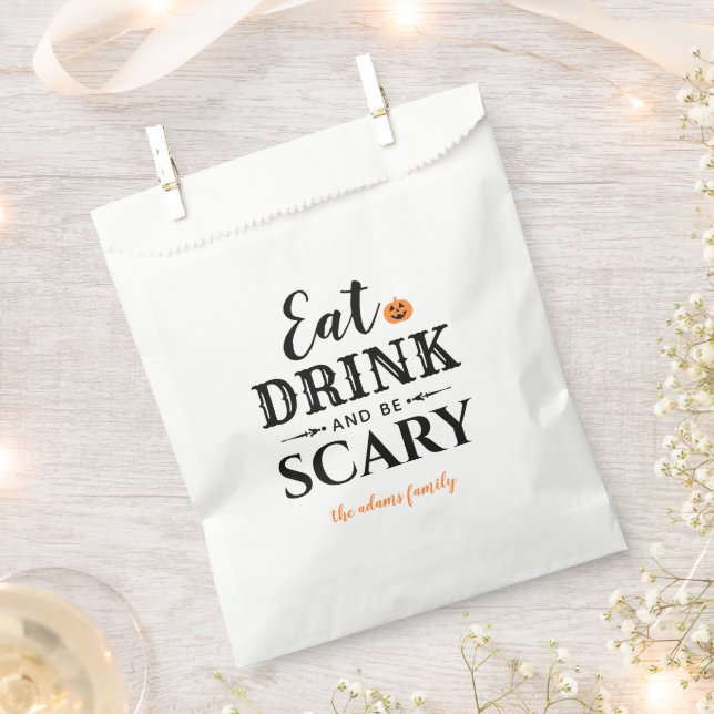 Eat Drink and Be Scary Modern Typography Halloween Favor Bag (Clipped)
