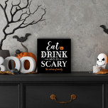 Eat Drink and Be Scary Modern Typography Halloween Wooden Box Sign<br><div class="desc">This scary cute black personalized wooden Halloween art decor features the phrase "Eat Drink and Be Scary" in a modern white typography design with an orange jack o'lantern pumpkin accent and text that can be personalized with your names or family name.</div>