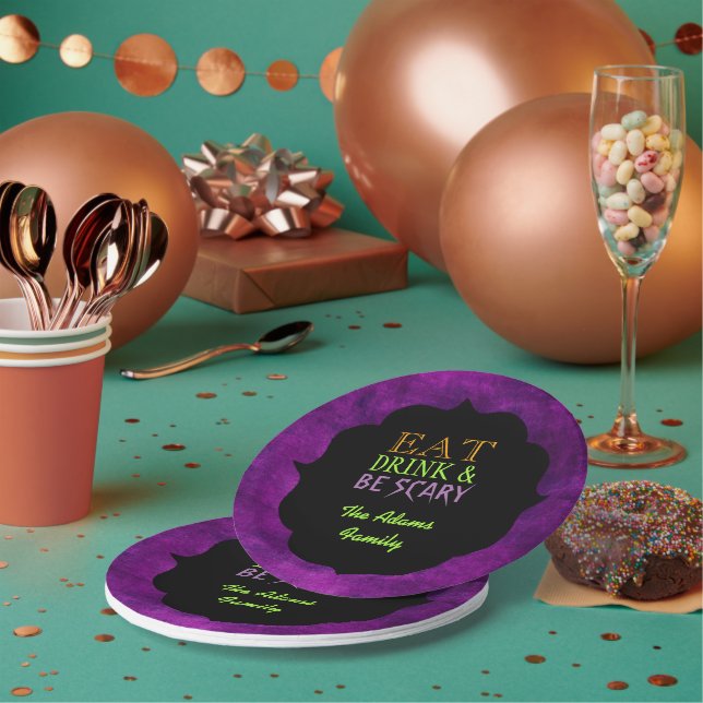 Eat Drink and Be Scary Purple Halloween Paper Plates (Multi)