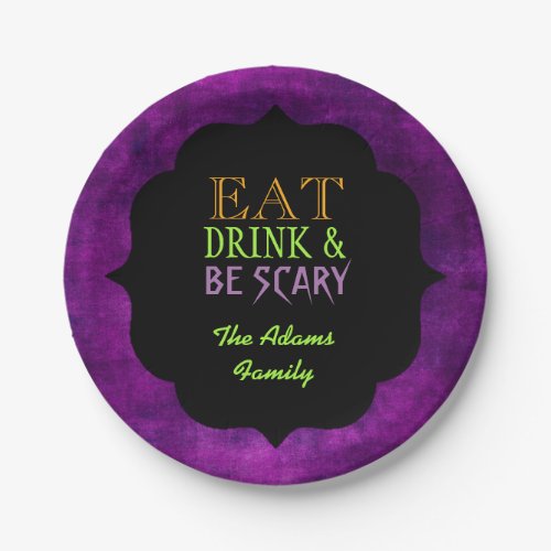 Eat Drink and Be Scary Purple Halloween Paper Plates