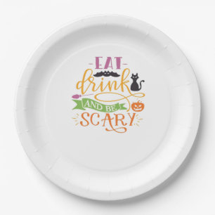 Eat Drink And Be Scary Quote & Retro Classic Desig Paper Plates