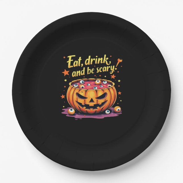 Eat Drink And Be Scary Scary Movie Night Halloween Paper Plates (Front)