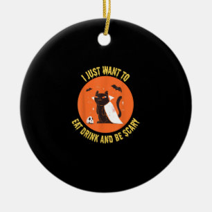 Eat Drink And Be Scary Spooky Cat Halloween Ceramic Ornament