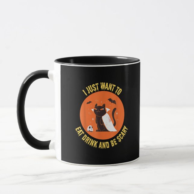 Eat Drink And Be Scary Spooky Cat Halloween Mug (Left)