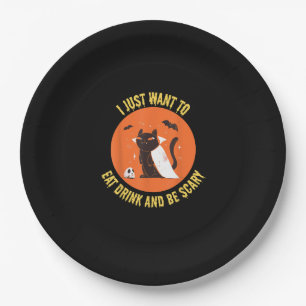 Eat Drink And Be Scary Spooky Cat Halloween Paper Plates