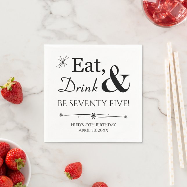 Eat Drink and Be Seventy Five Retro 75th Birthday Napkins (Insitu)
