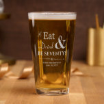 Eat Drink and Be Seventy Funky Retro 70th Birthday Pint Glass<br><div class="desc">It's going to be a heck of a 70th birthday party so dress up your table with this funky retro Eat,  Drink & Be Seventy! glass as a gift for each guest,  or,  as a gift for the birthday person! Matching party supplies available.</div>