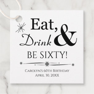 Eat Drink and Be Sixty MCM Retro 60th Birthday Favor Tags