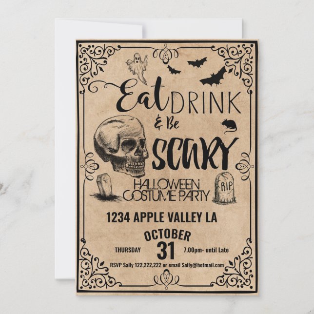 eat drink and be spooky halloween party invitation (Front)