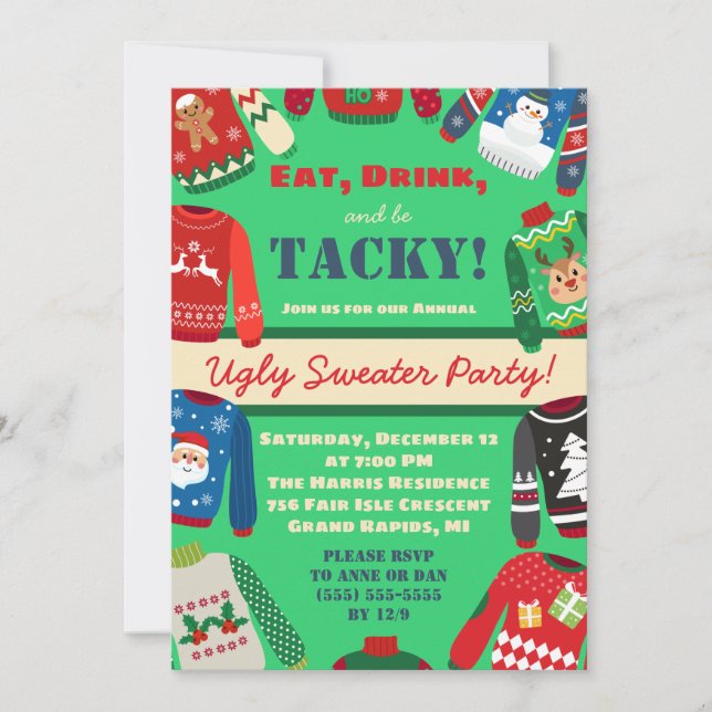 Eat, Drink and be Tacky Ugly Sweater Holiday Party Invitation (Front)