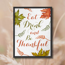 Eat Drink And Be Thankful Fall Thanksgiving Wall