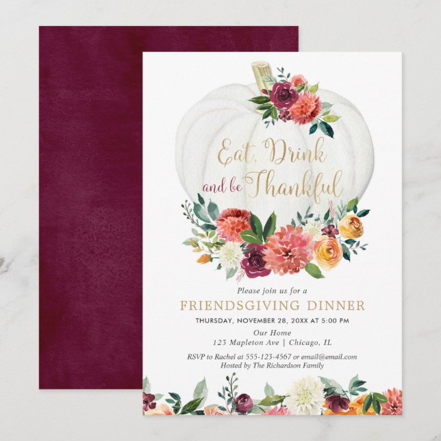 Eat Drink and be Thankful Friendsgiving Dinner Invitation (Front/Back)