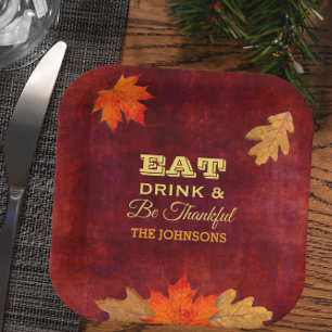 Eat Drink and Be Thankful Red Leaves Paper Plates