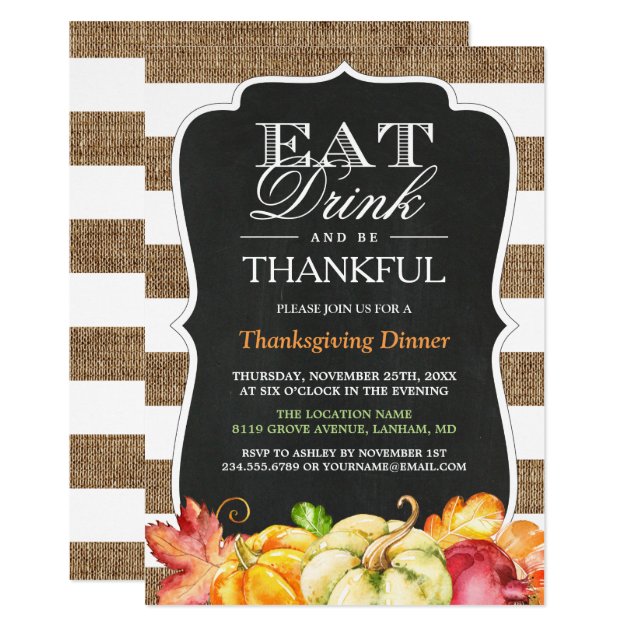 Eat Drink And Be Thankful | Rustic Thanksgiving Card