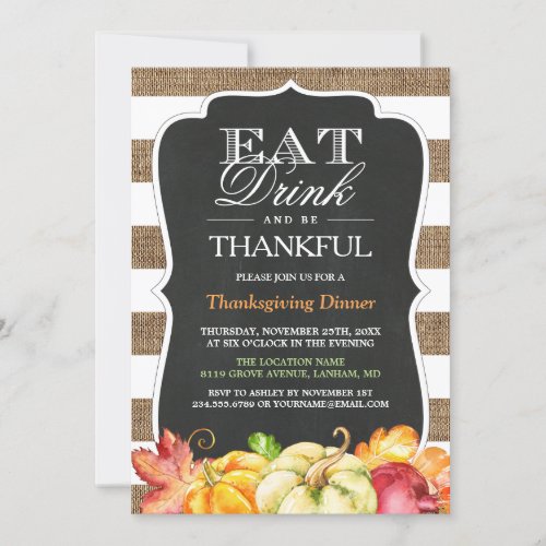 Eat Drink and Be Thankful | Rustic Thanksgiving Card