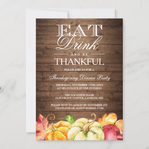 Eat Drink and Be Thankful | Rustic Wood Pumpkins Card