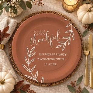 Eat Drink and be Thankful Thanksgiving Dinner  Paper Plates