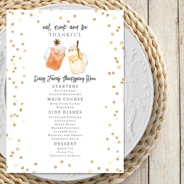 Eat Drink And Be Thankful Thanksgiving Drinks Menu (Creator Uploaded)