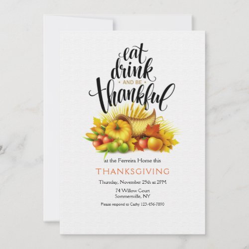 Eat Drink and be Thankful Thanksgiving Invitation