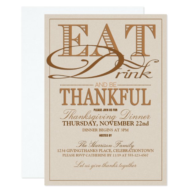 Eat Drink And Be Thankful Thanksgiving Invitations