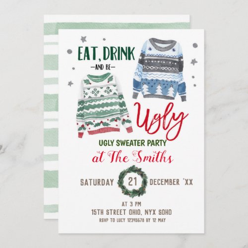 Eat Drink and be Ugly Christmas Party Invitation