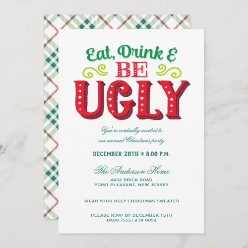 Eat Drink and Be Ugly Christmas Party Invite