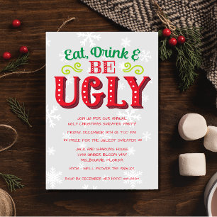 Eat, Drink and Be Ugly Christmas Sweater Party Invitation