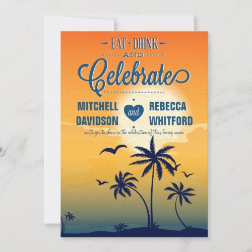 Eat Drink and Celebrate Summer Sunset Wedding Announcements