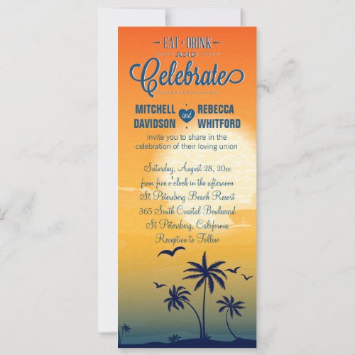 Eat Drink and Celebrate Summer Sunset Wedding Personalized Announcement