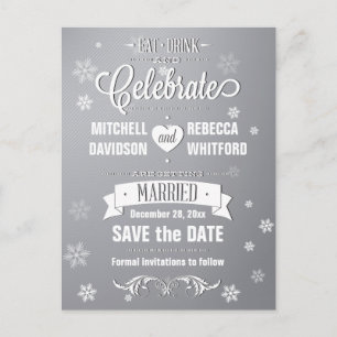 Eat Drink and Celebrate Winter Gray Save the Date Announcement Postcard