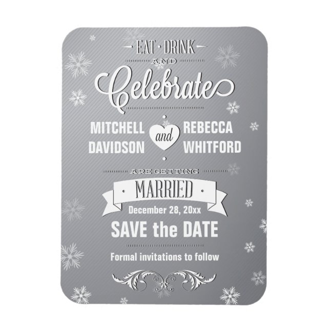 Eat Drink and Celebrate Winter Gray Save the Date Magnet (Vertical)