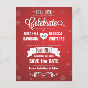 Eat Drink and Celebrate Winter Red Save the Date Announcement Postcard