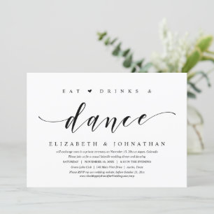 Eat, Drink and Dance, Wedding Elopement Party Invi Invitation
