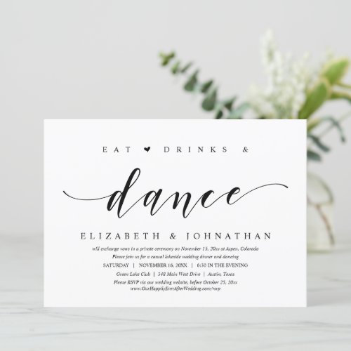 Eat Drink and Dance Wedding Elopement Party Invi Invitation