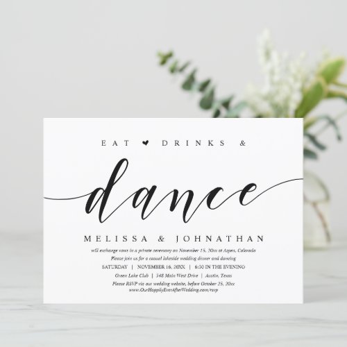 Eat Drink and Dance Wedding Elopement Party Invitation