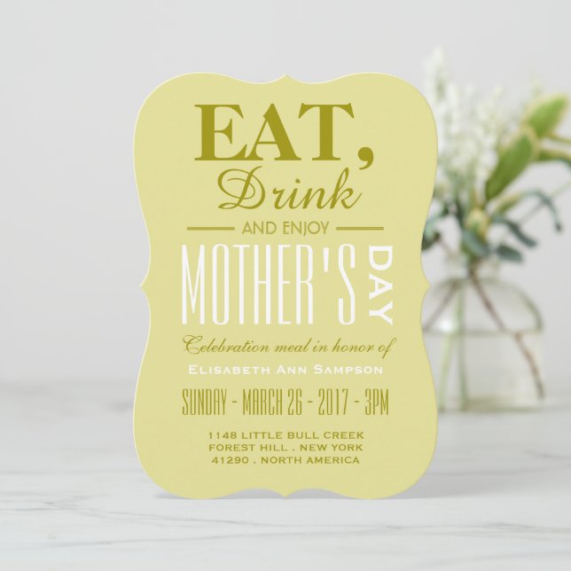 Eat, Drink and Enjoy Mother's Day Meal Invitation (Standing Front)