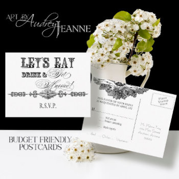 Eat  Drink And Get Married Save The Date Postcards by AudreyJeanne at Zazzle