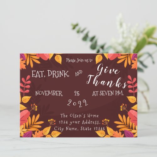 EAT DRINK AND GIVE THANKS DINNER INVITATION