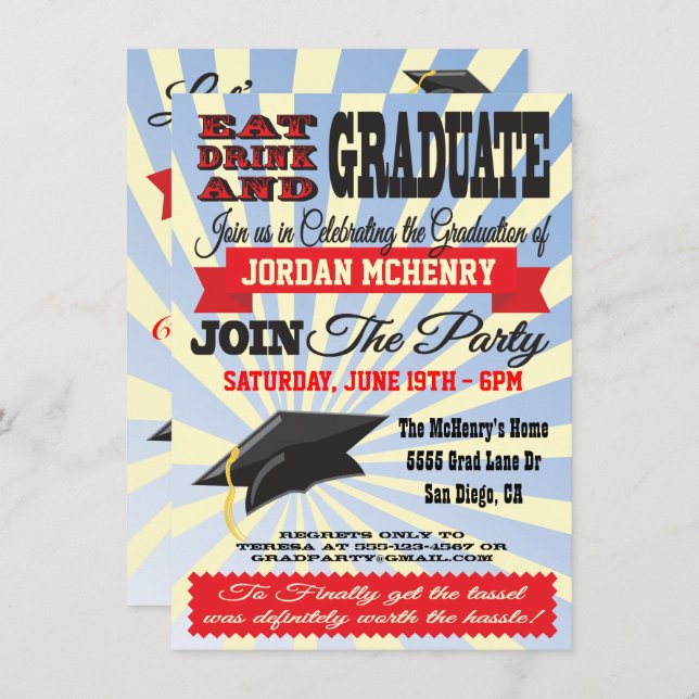 Eat, Drink and Graduate! Graduation Invitations (Front/Back)