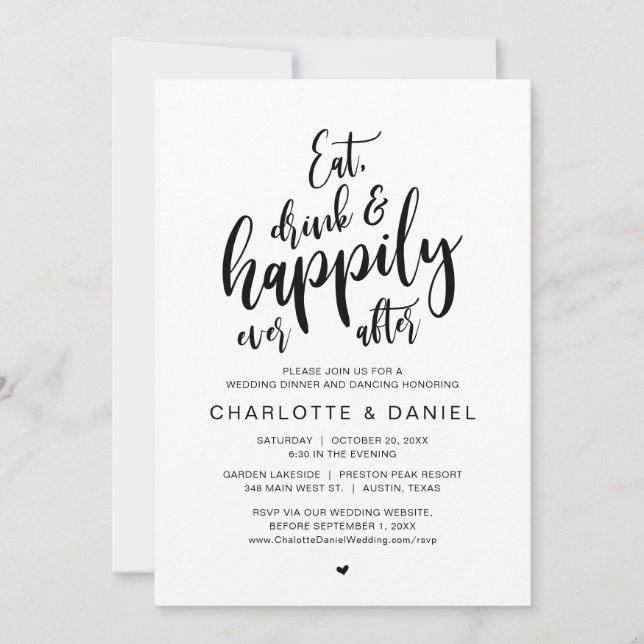 Eat, Drink and Happily Ever After, Wedding Dinner Invitation (Front)